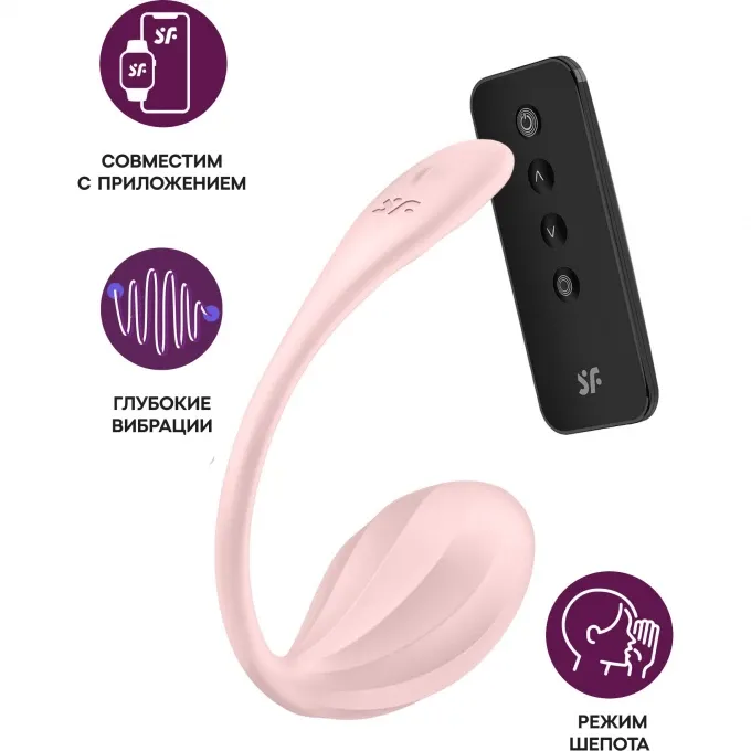Виброяйцо Satisfyer Ribbed Petal Connect App с пультом ДУ, розовое, 7,8 см