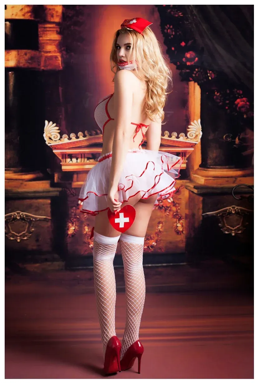 Эротическое костюм медсестры candy girl lola, бело-красный в СПб