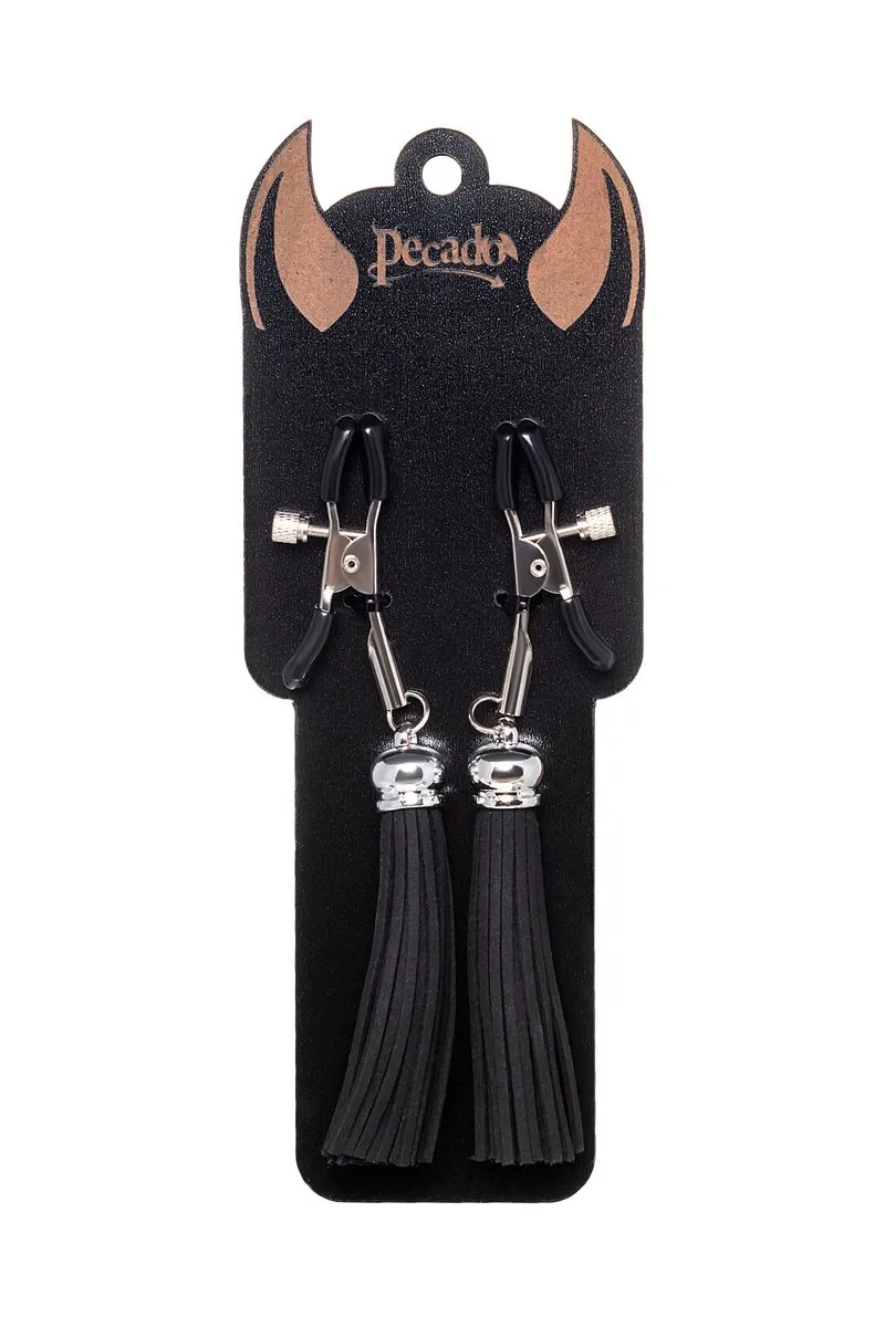 зажимы на соски pecado bdsm, «прищепки», с кисточками из замши, металл, черные в СПб