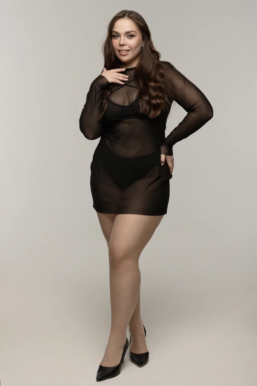 Эротическое платье pinkrabbit из эластичной сетки, чёрное в СПб