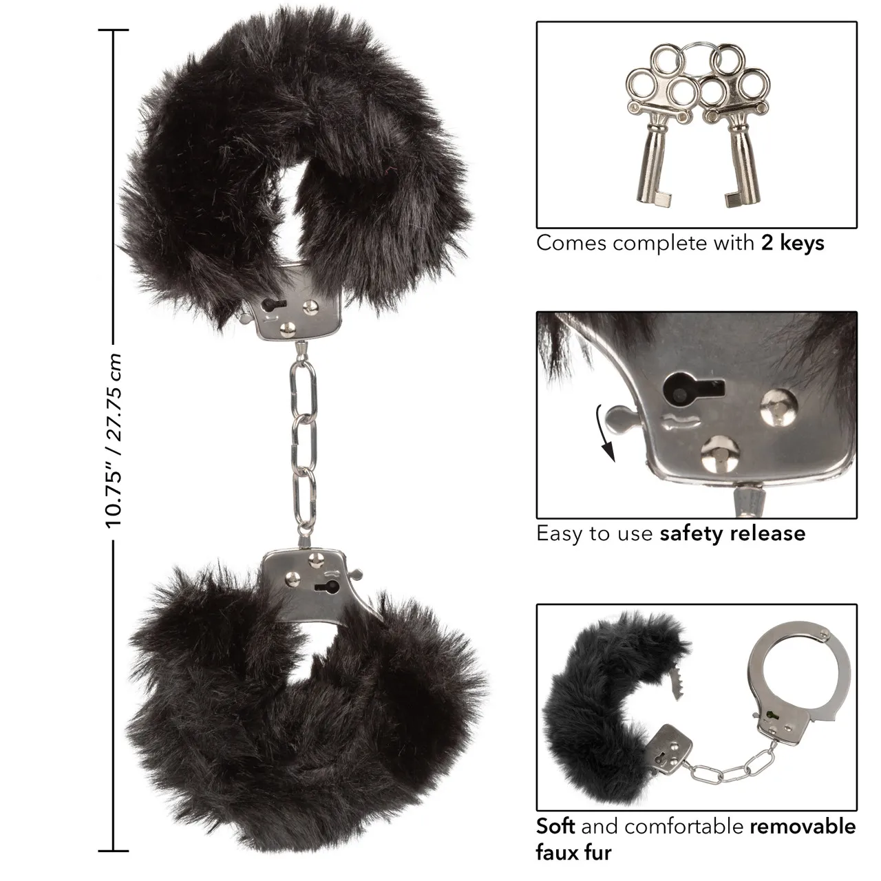 металлические наручники с искусственным мехом ultra fluffy furry cuffs-black в СПб