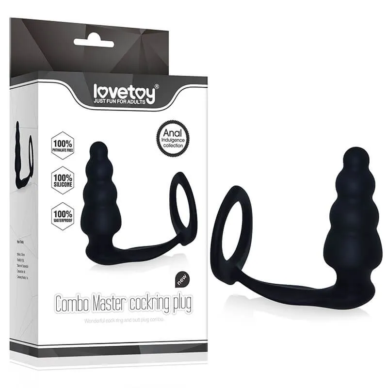 анальная пробка lovetoy combo master cockring plug, черная в СПб