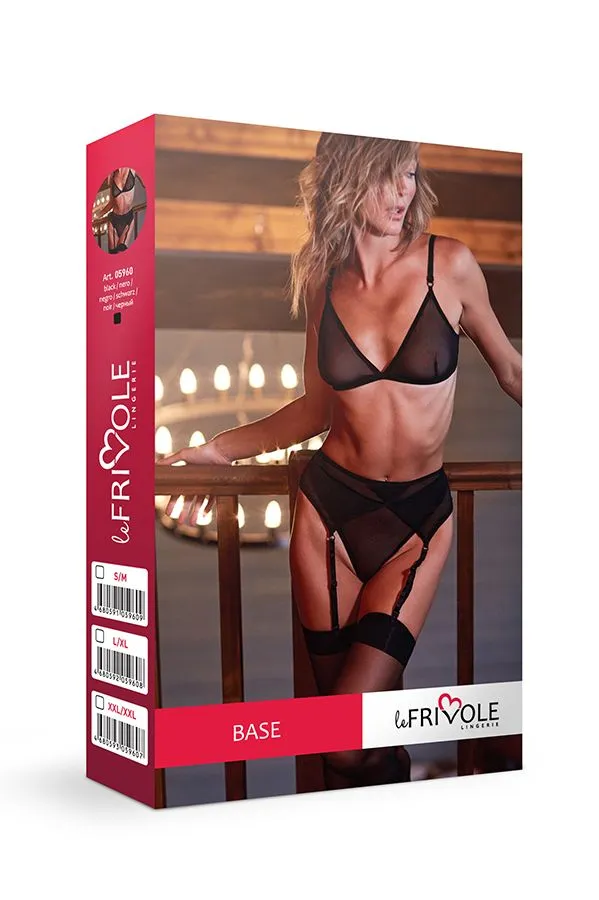 Эротическое базовый комплект из бюстгальтера, стрингов и пояса для чулок base в СПб