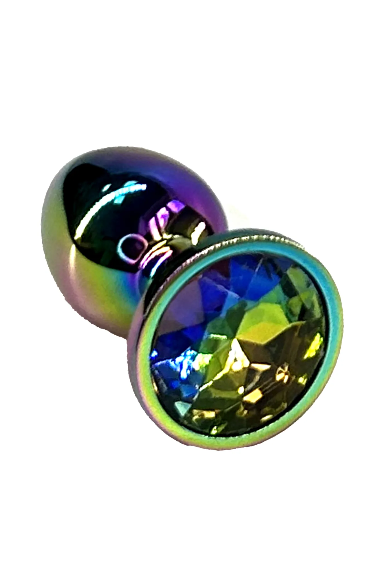 Анальная пробка с кристаллом цвета неохром (Small)