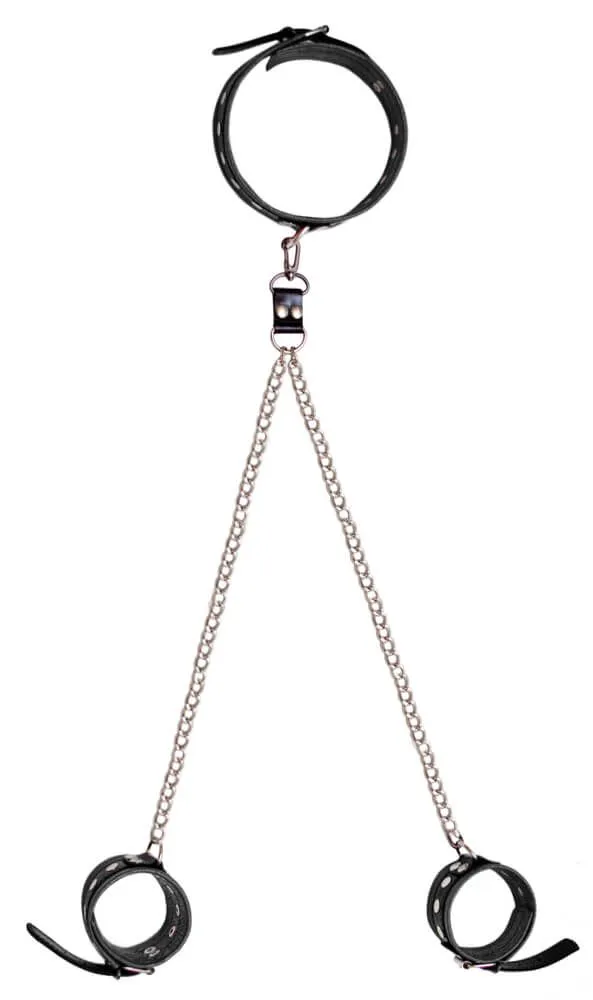 ошейник и наручники декоративные кожаные индиго на цепочках в СПб