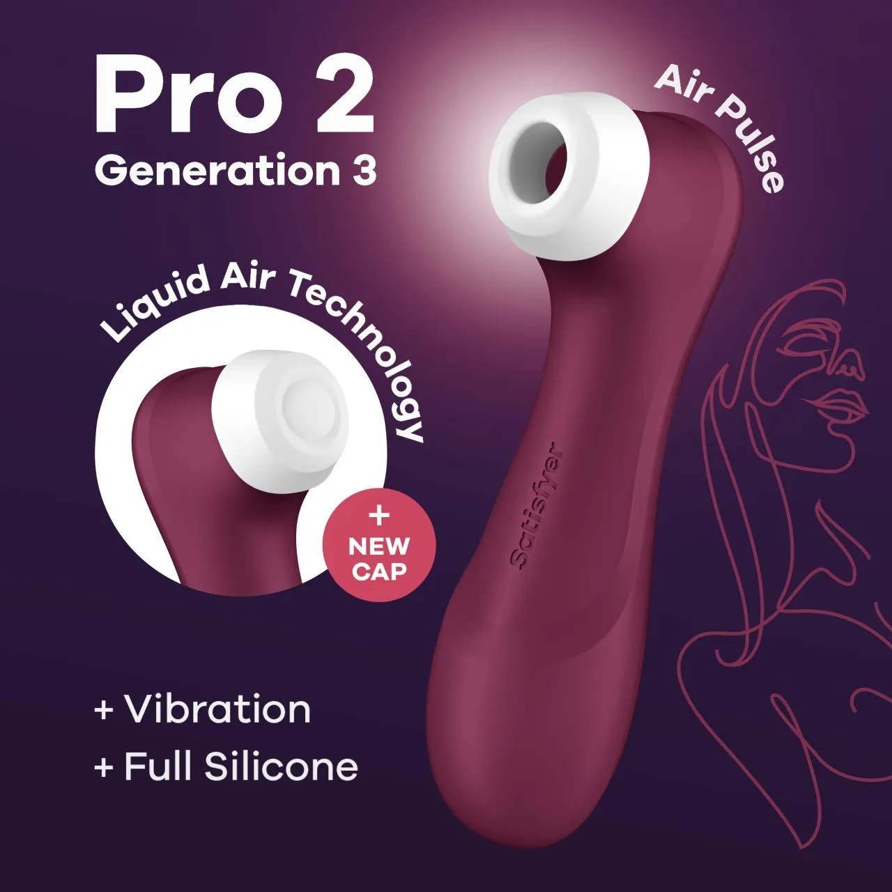 bluetooth/app клиторальный вибростимулятор pro 2 generation 3 with liquid air (wine red) в СПб