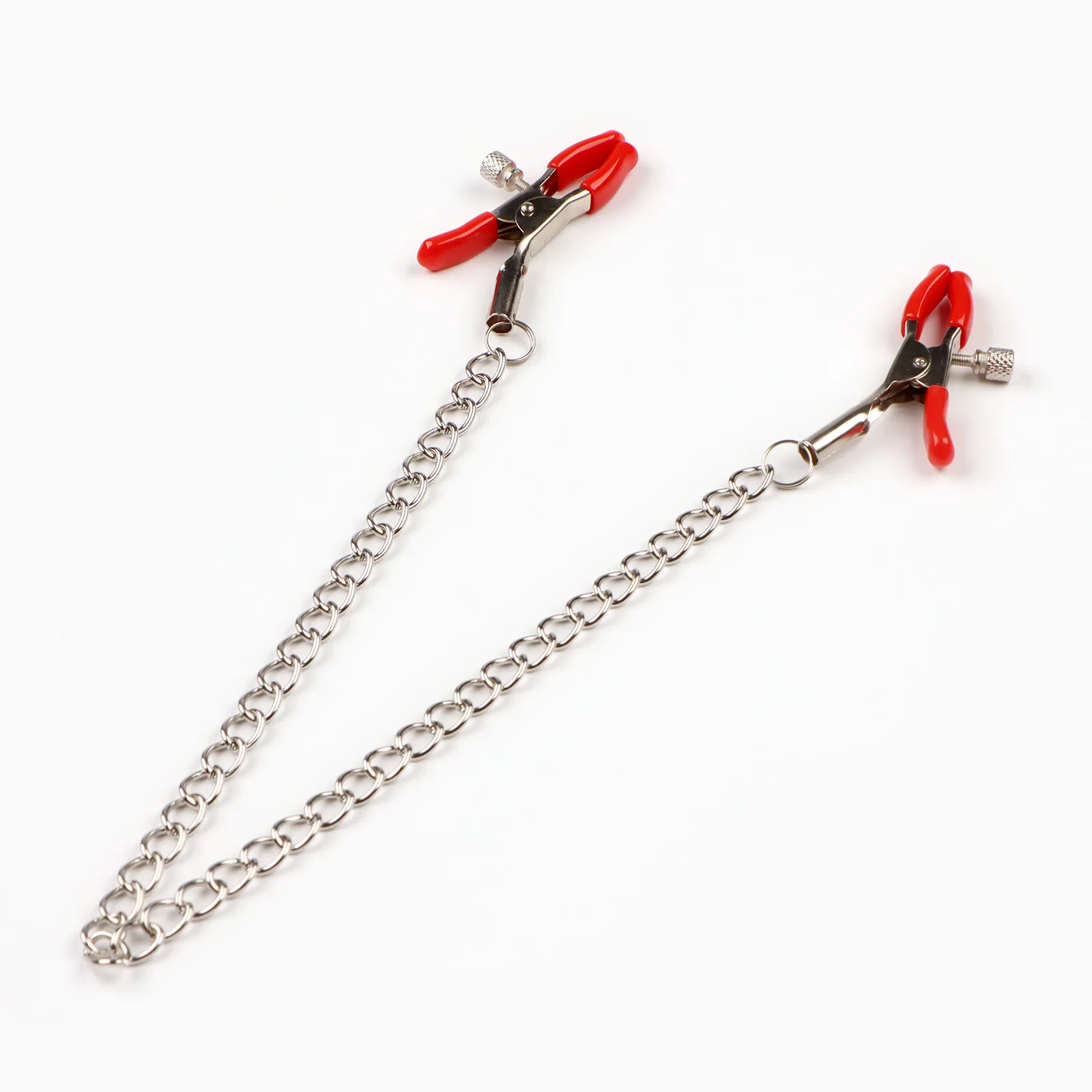 зажимы для сосков оки-чпоки, бдсм аксессуар, с цепочкой 30 см, винтовой, металл, красный в СПб