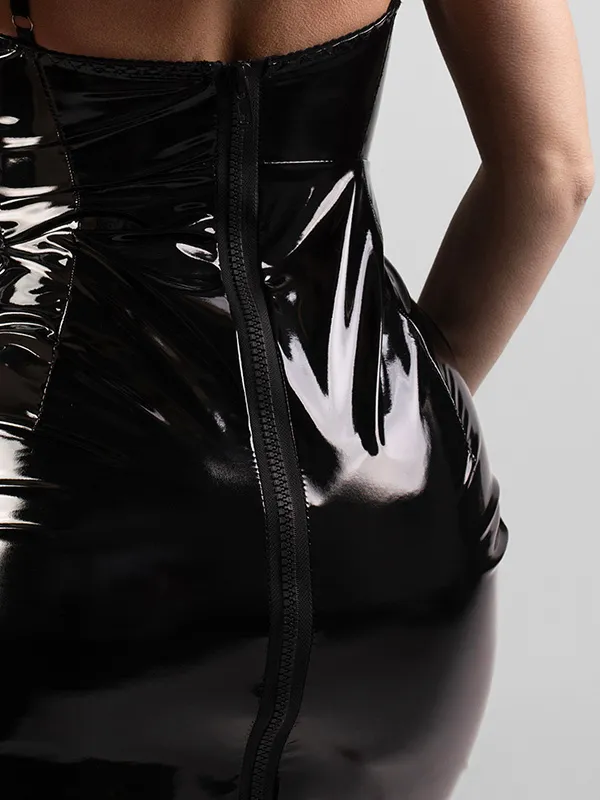 Эротическое платье pinkrabbit из лаковой кожи на молнии, чёрное в СПб