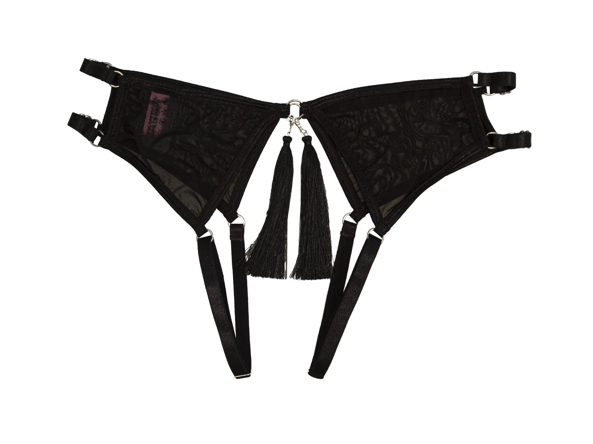 Эротическое трусики pinkrabbit с доступом и соблазнительными кисточками, чёрные в СПб