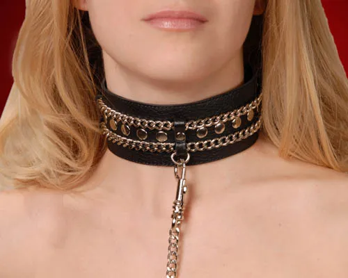 ошейник кожаный черный шириной 50мм,с цепочкой-поводком с карабином длиной 50см 3101-1 в СПб