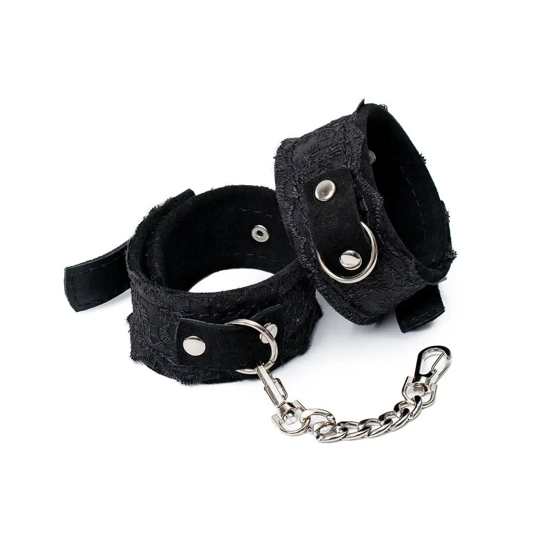 наручники замшевые с кружевом на цепочках, xl, чёрные в СПб