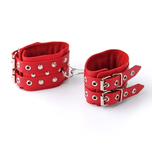 наручники кожаные красные с ремешками 3050-2 в СПб