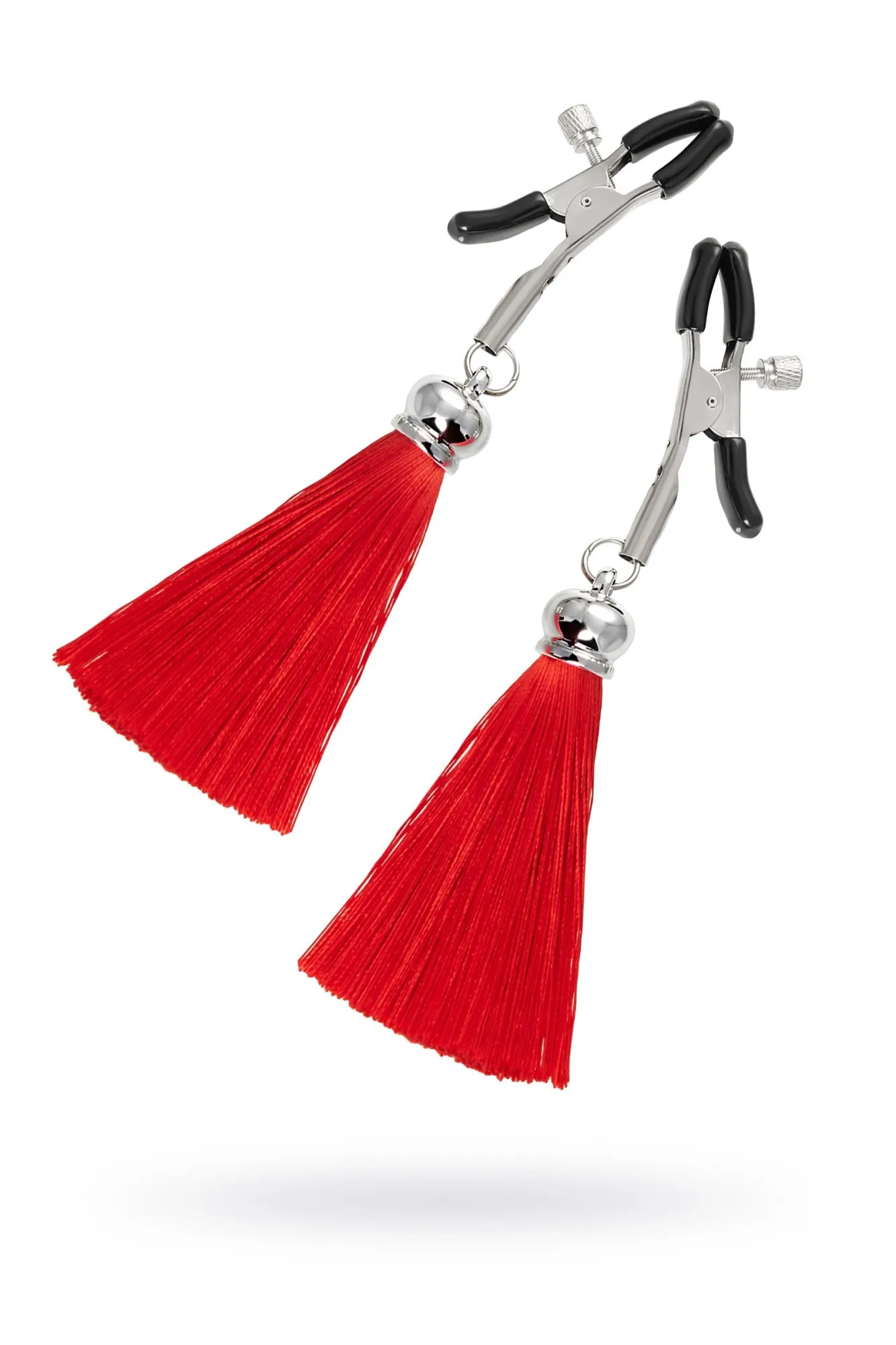 Зажимы на соски Pecado BDSM, «Прищепки», с кисточками из шелка, металл, красные