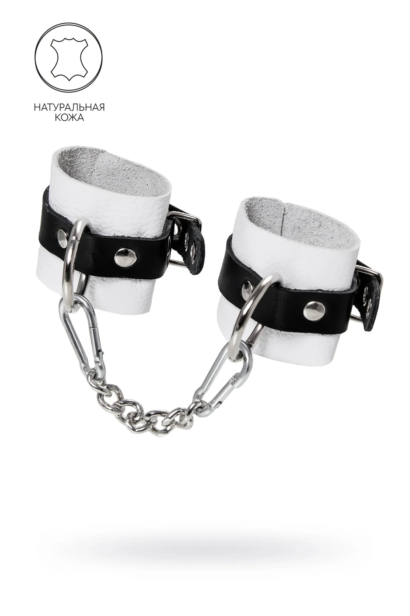 наручники pecado bdsm, мягкие, с одним ремешком с люверсами, натуральная кожа, бело-чёрные в СПб
