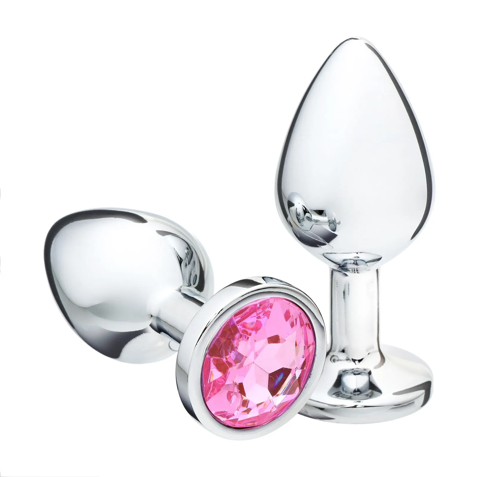анальная пробка серебряная, кристалл розовый, d = 34 мм в СПб