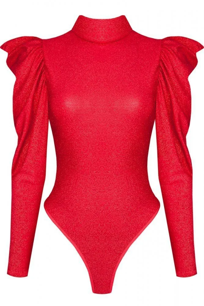 Эротическое боди с рюшами на плечах и вырезом на спине demoniq, красное в СПб