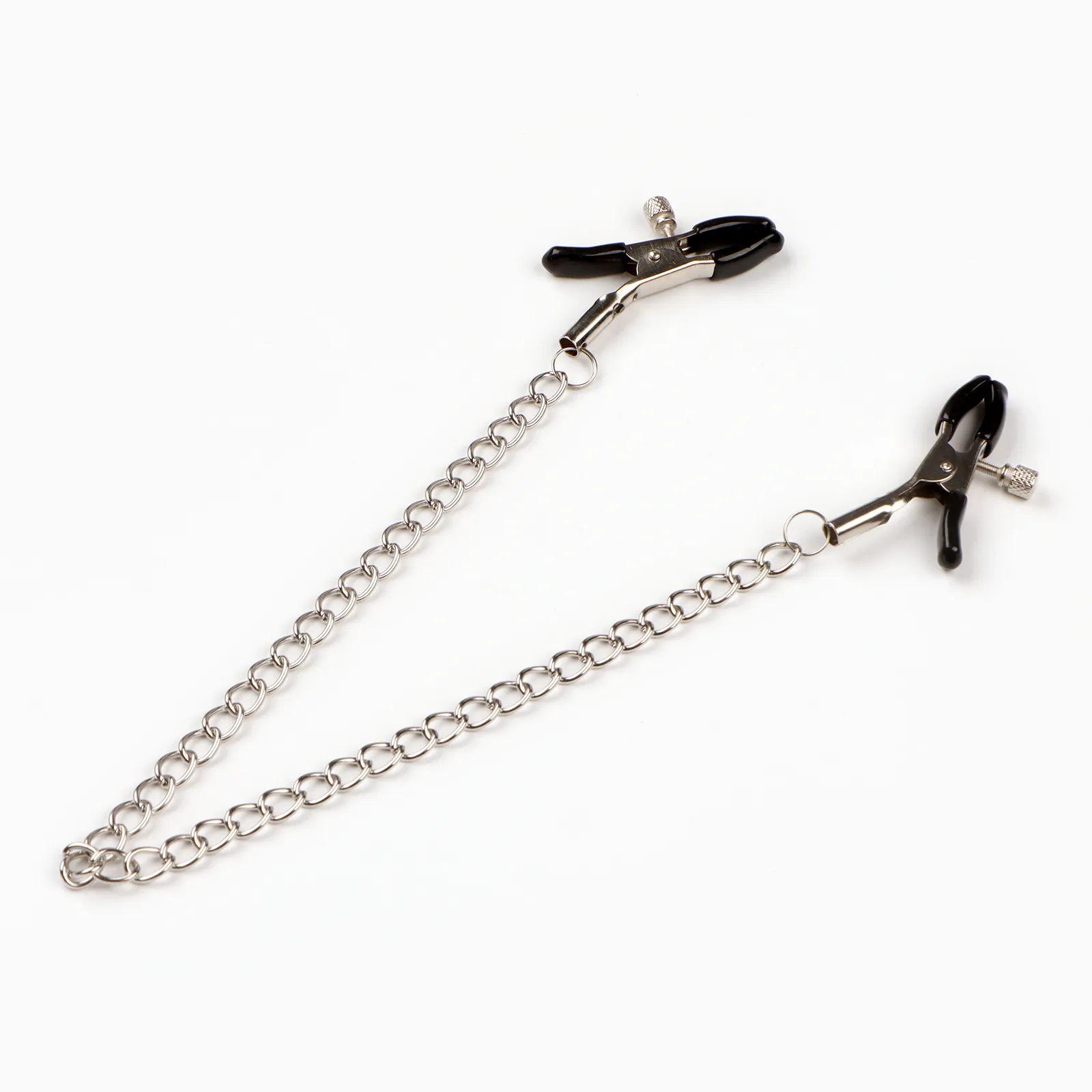 зажимы для сосков оки-чпоки, бдсм аксессуар, с цепочкой 30 см, винтовой, металл, черный в СПб