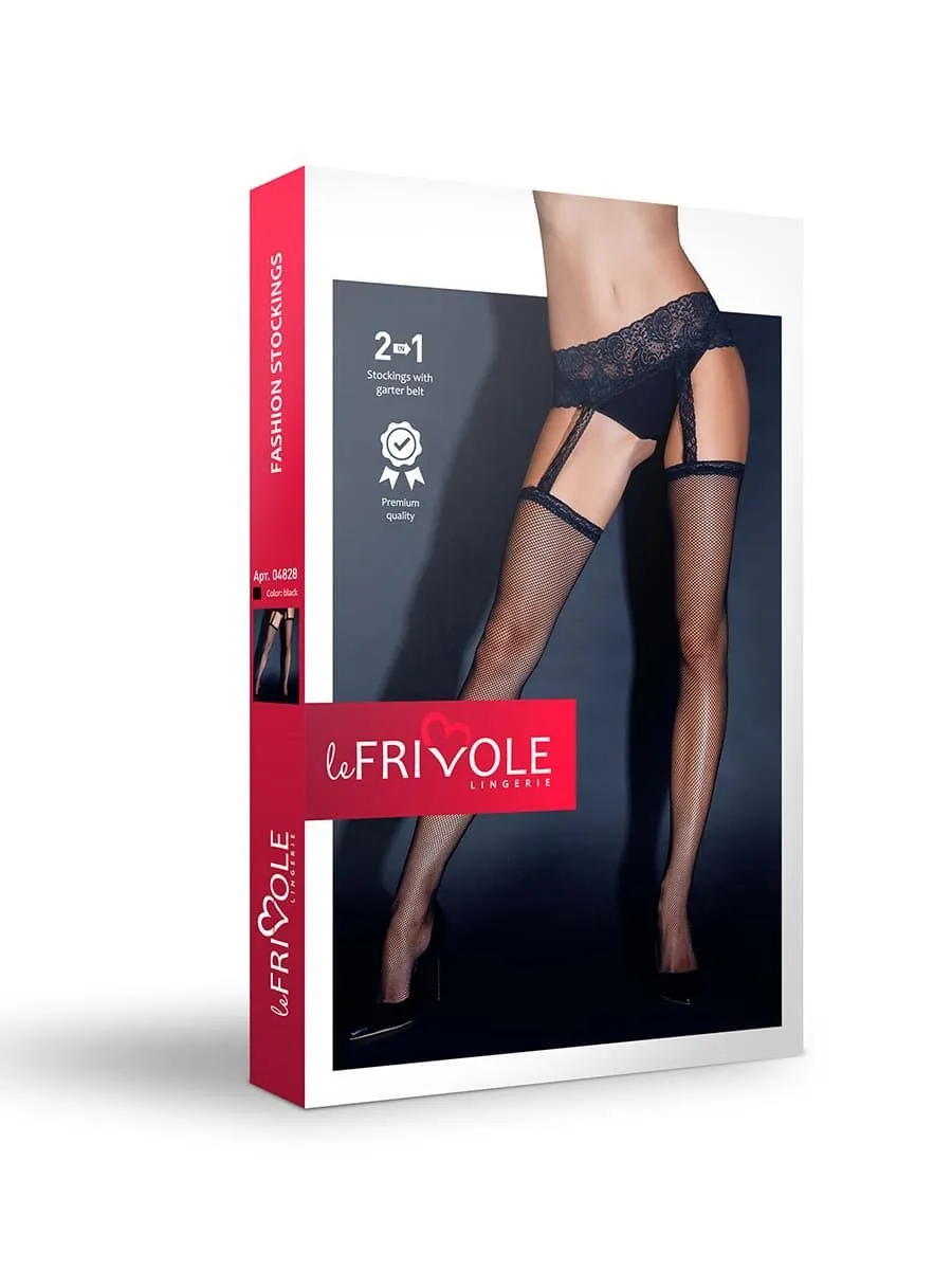 Эротическое чулки с черным кружевным поясом в сетку le frivole sense в СПб