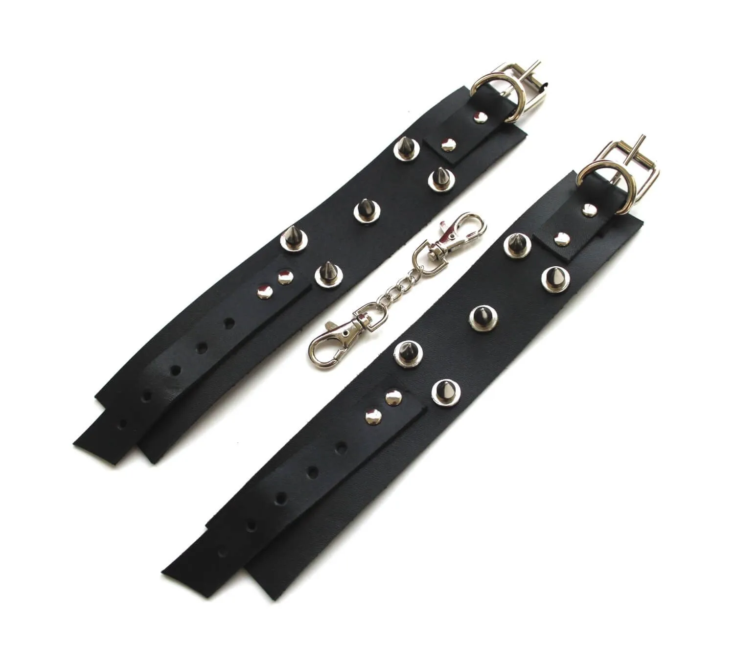 наручники декоративные кожаные pinkrabbit c шипами, черные в СПб