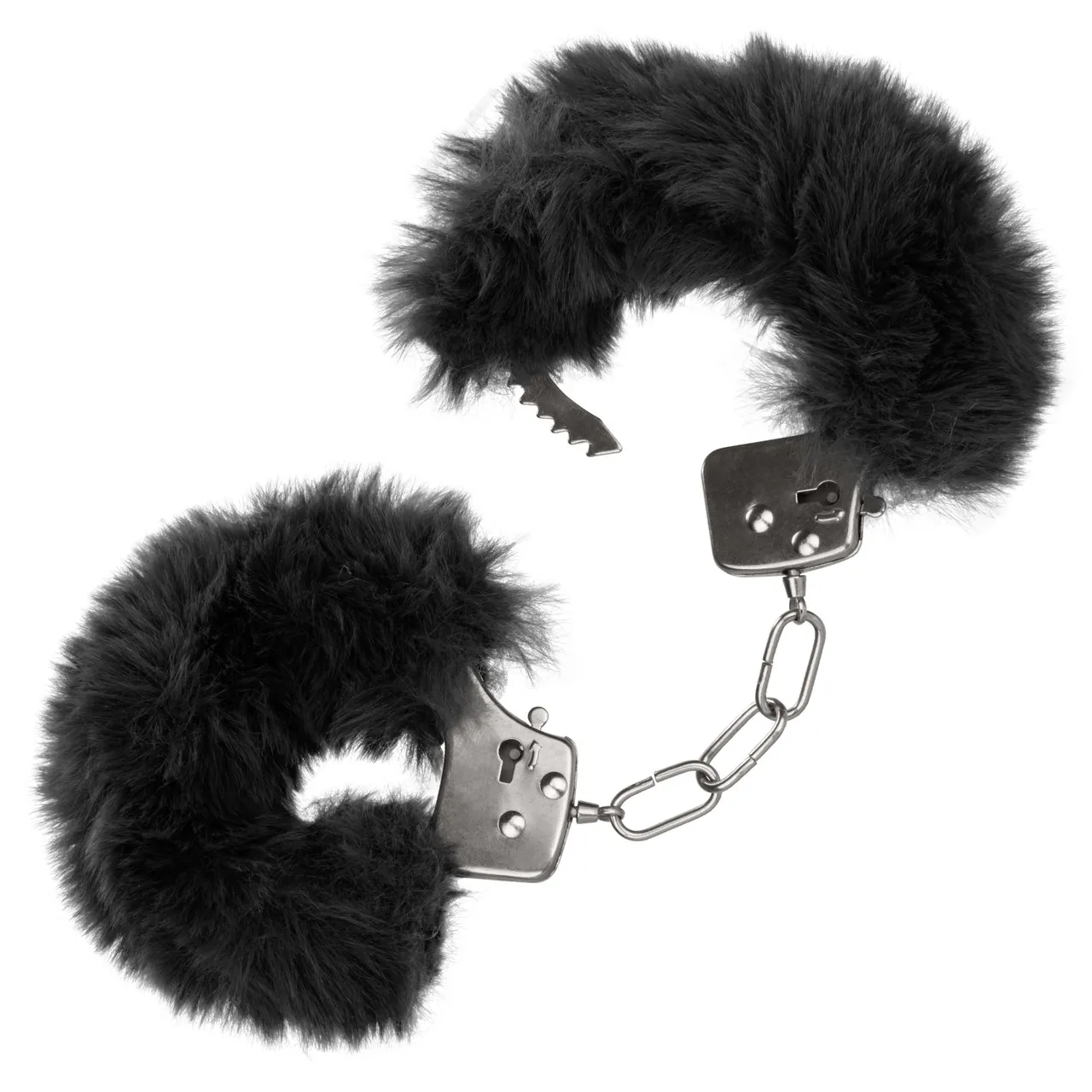 металлические наручники с искусственным мехом ultra fluffy furry cuffs-black в СПб