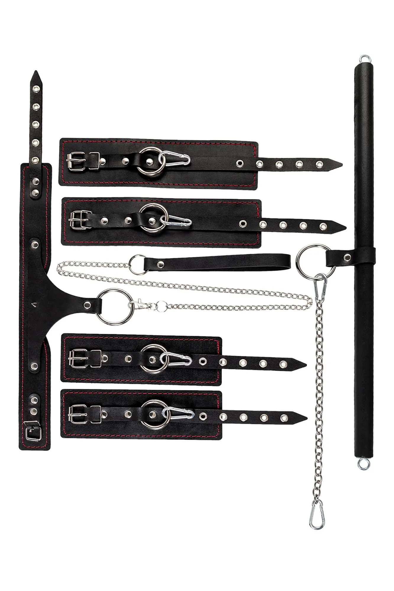 бондажный набор pecado bdsm, 3 точки фиксации, большая распорка, оковы, наручники, ошейник с кольцом в СПб