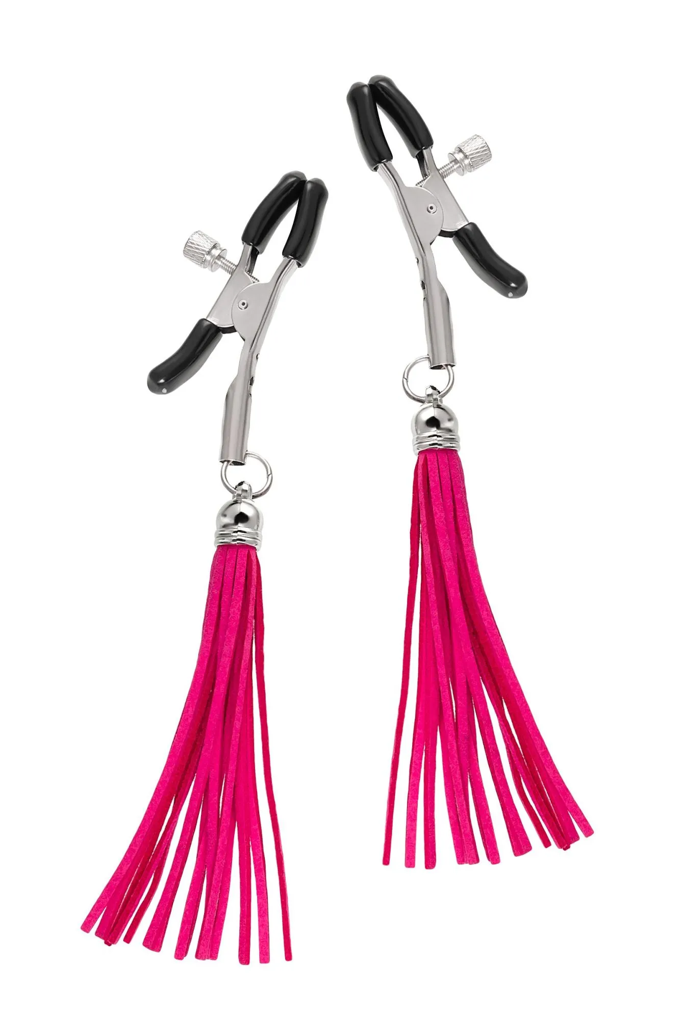 зажимы на соски pecado bdsm, «прищепки», с кисточками из замши, металл, фуксия в СПб