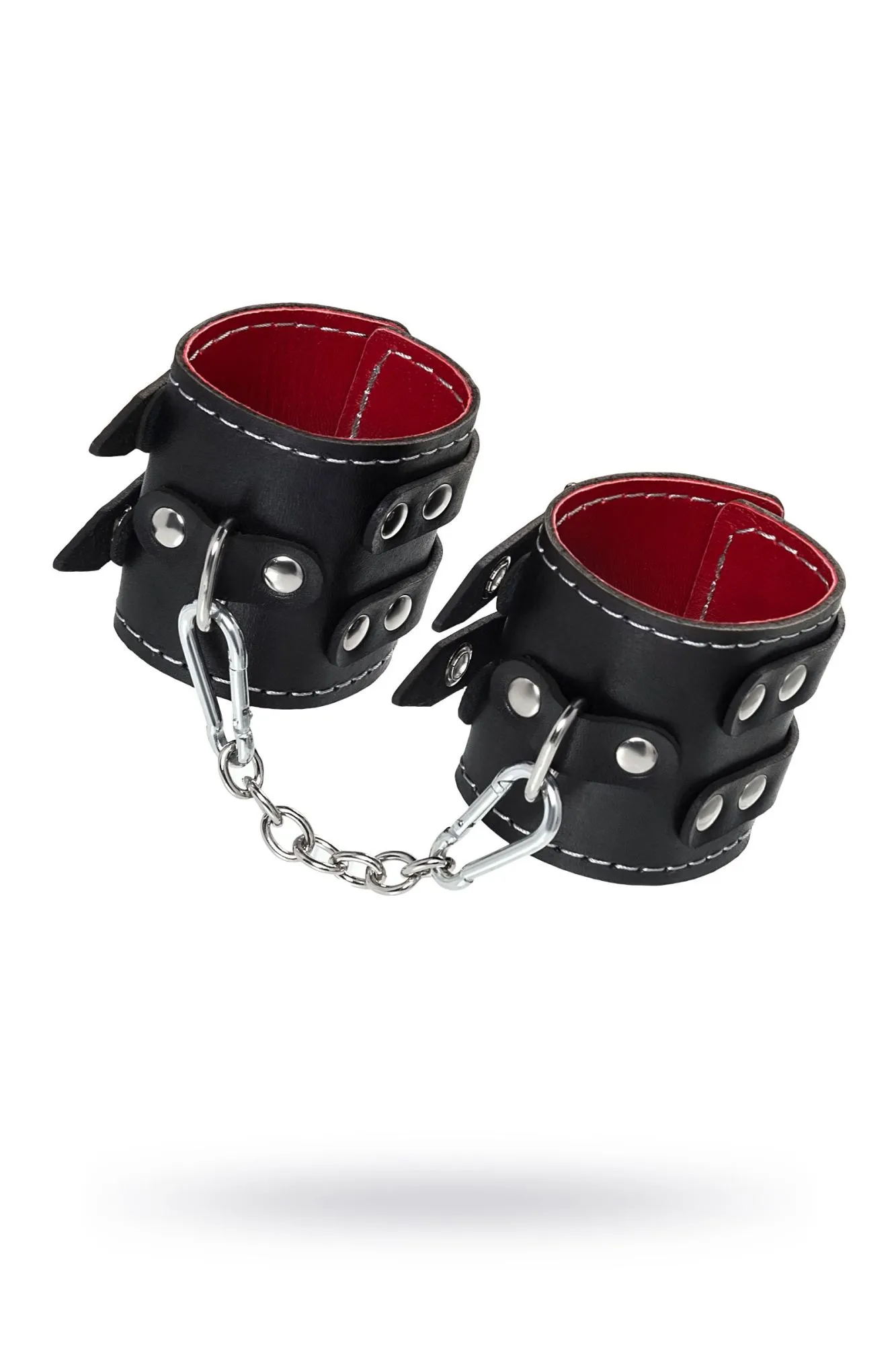 наручники pecado bdsm, с двумя ремнями и красной подкладкой, натуральная кожа, черные в СПб