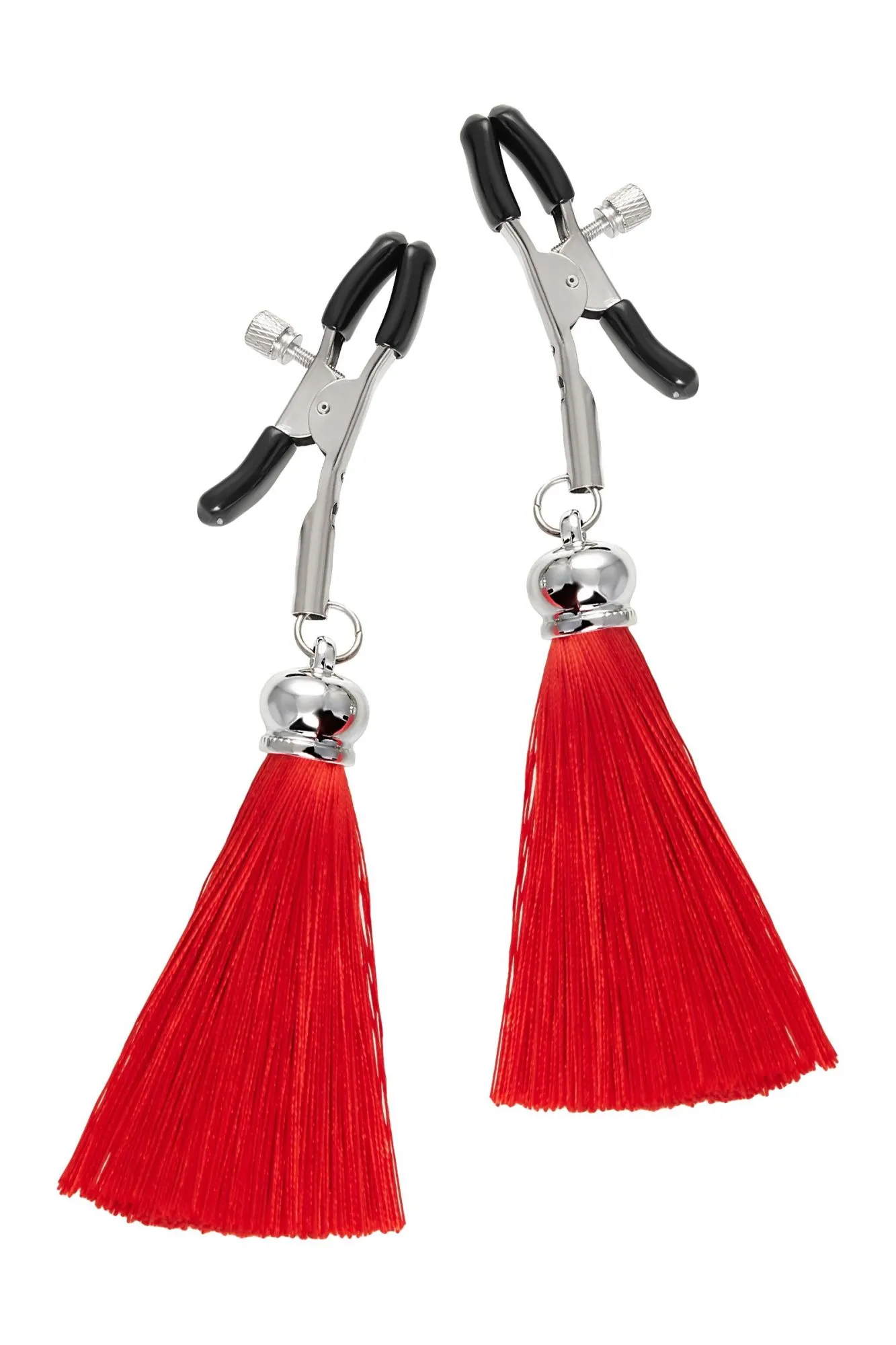 зажимы на соски pecado bdsm, «прищепки», с кисточками из шелка, металл, красные в СПб