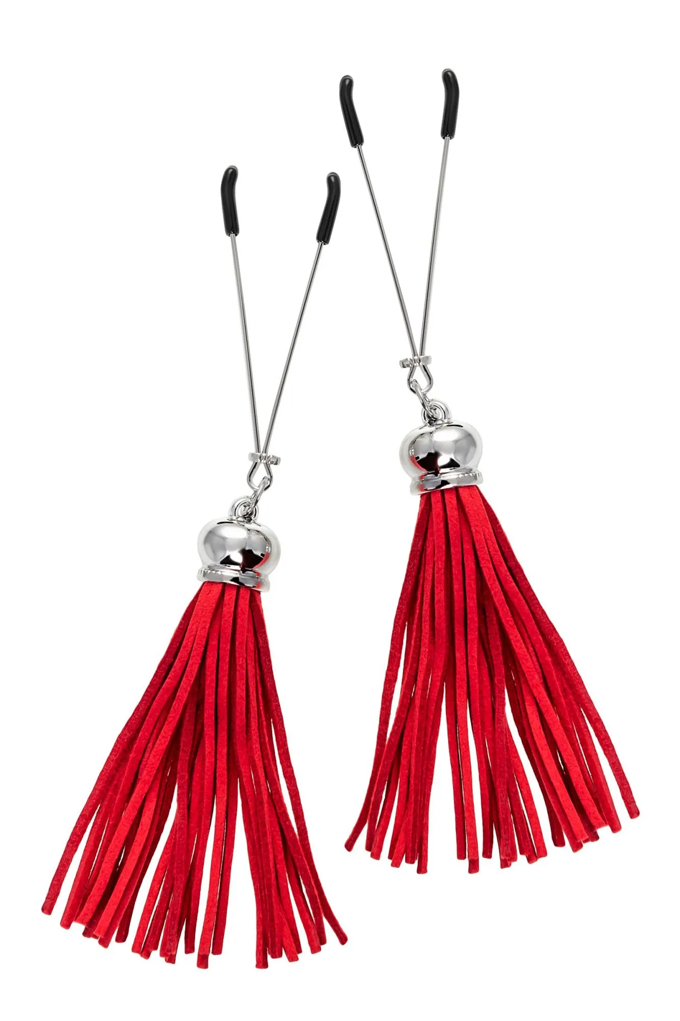 зажимы на соски pecado bdsm, «вилки», с кисточками из замши, металл, красные в СПб