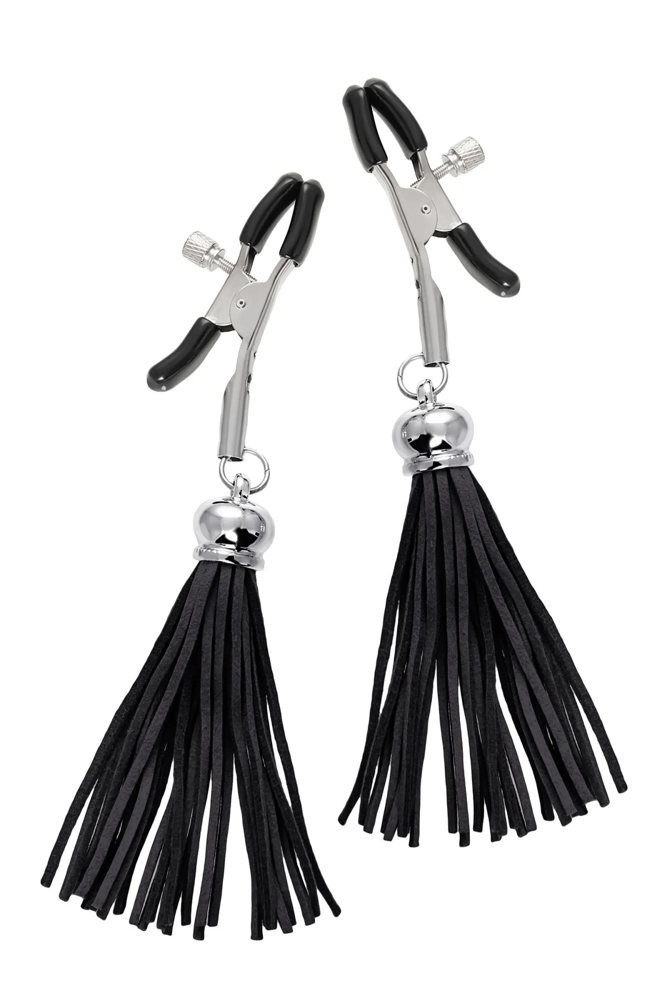 зажимы на соски pecado bdsm, «прищепки», с кисточками из замши, металл, черные в СПб