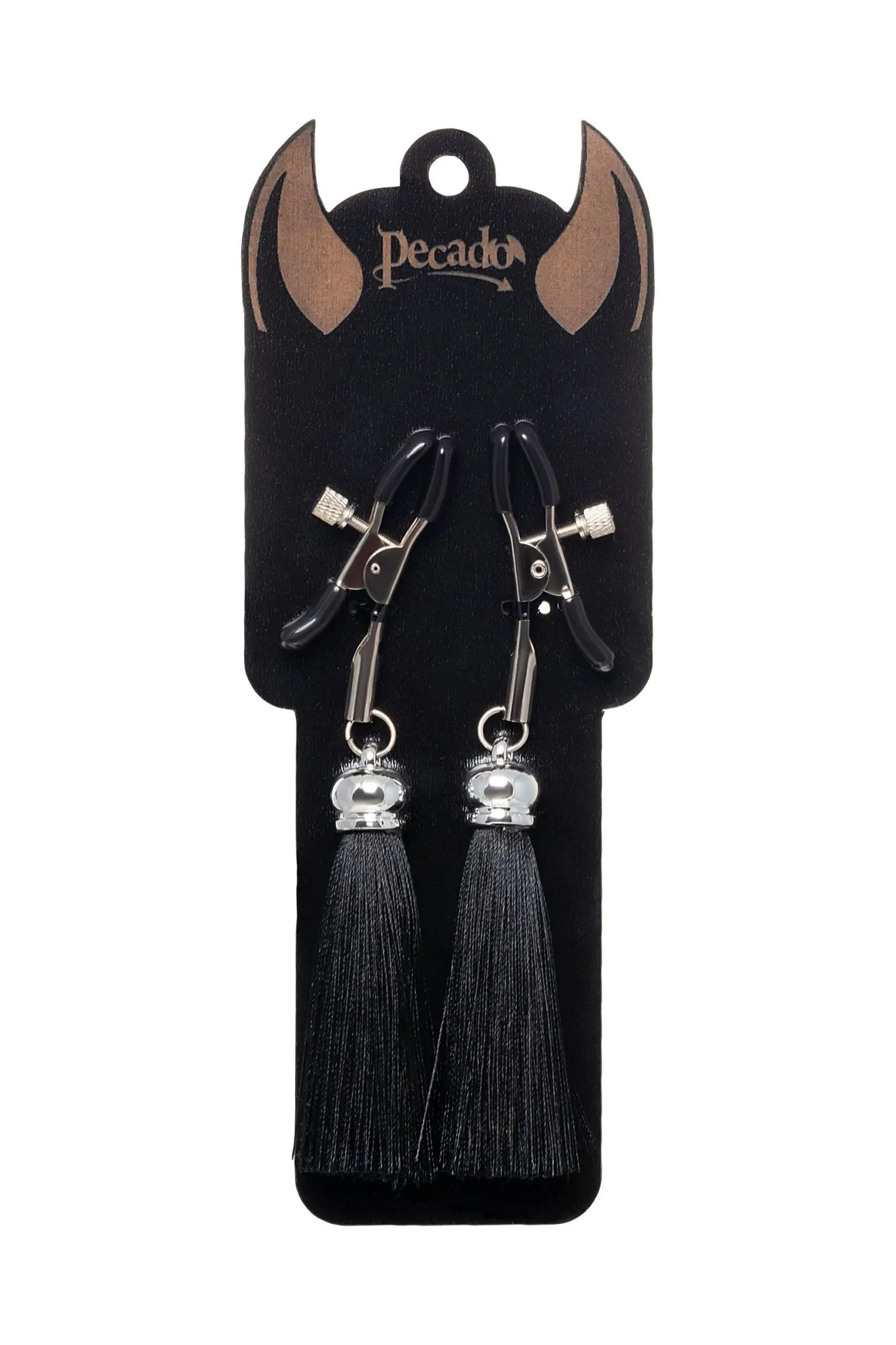 зажимы на соски pecado bdsm, «прищепки», с кисточками из шелка, металл, черные в СПб