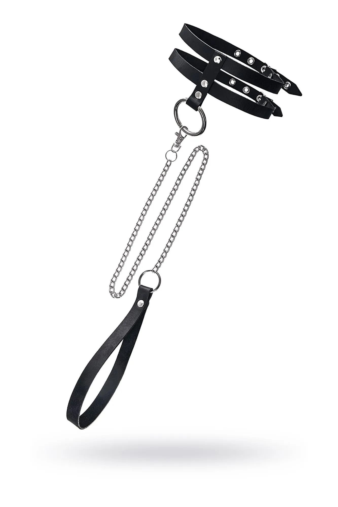 ошейник pecado bdsm, из двух ремешков, натуральная кожа, черный в СПб