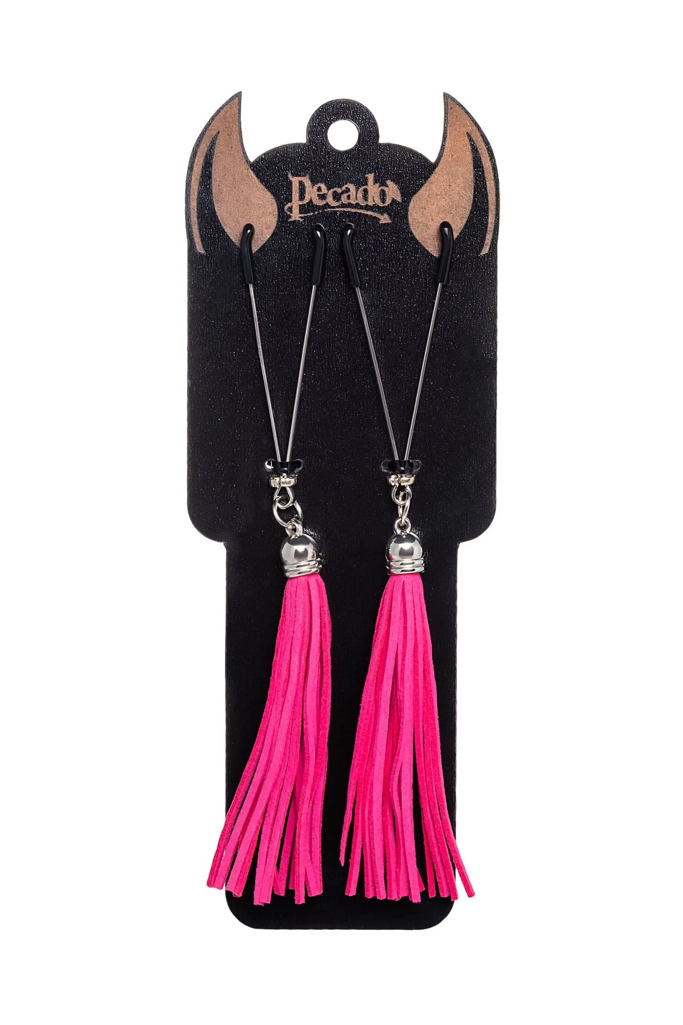 зажимы на соски pecado bdsm, «вилки», с кисточками из замши, металл, фуксия в СПб