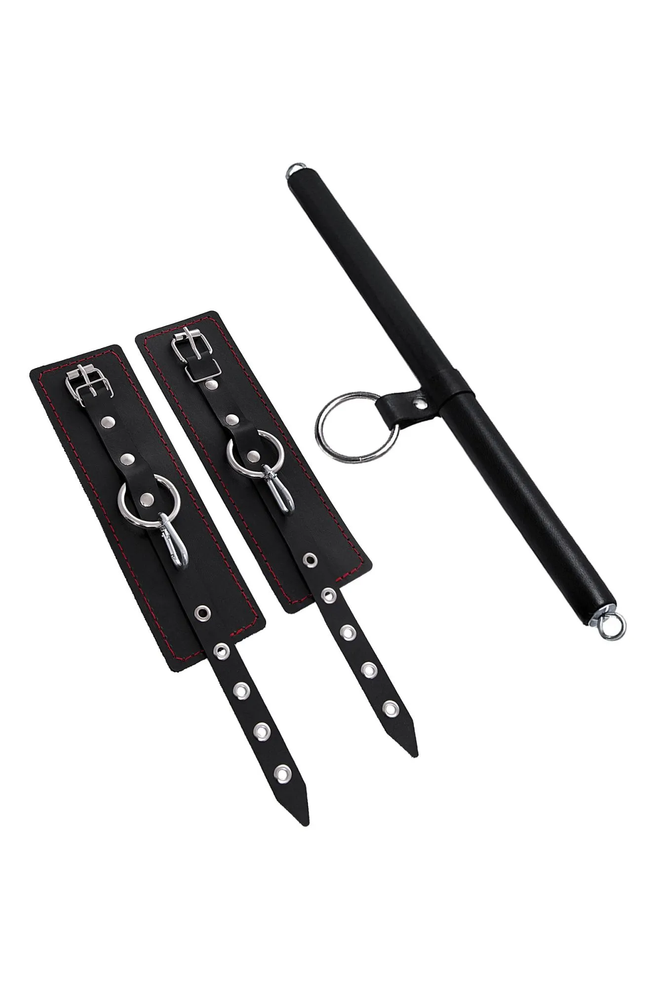 бондажный набор pecado bdsm, 3 точки фиксации, распорка, наручники, натуральная кожа, черный в СПб