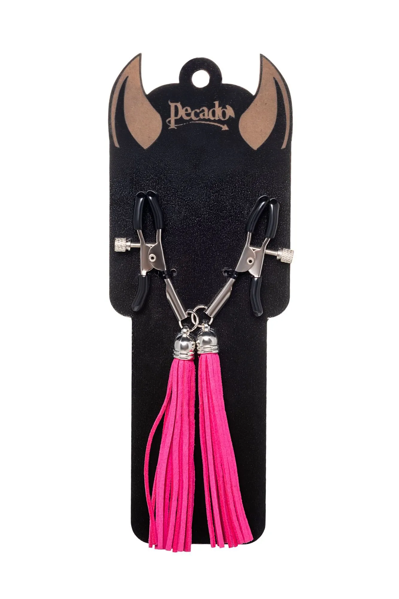 зажимы на соски pecado bdsm, «прищепки», с кисточками из замши, металл, фуксия в СПб