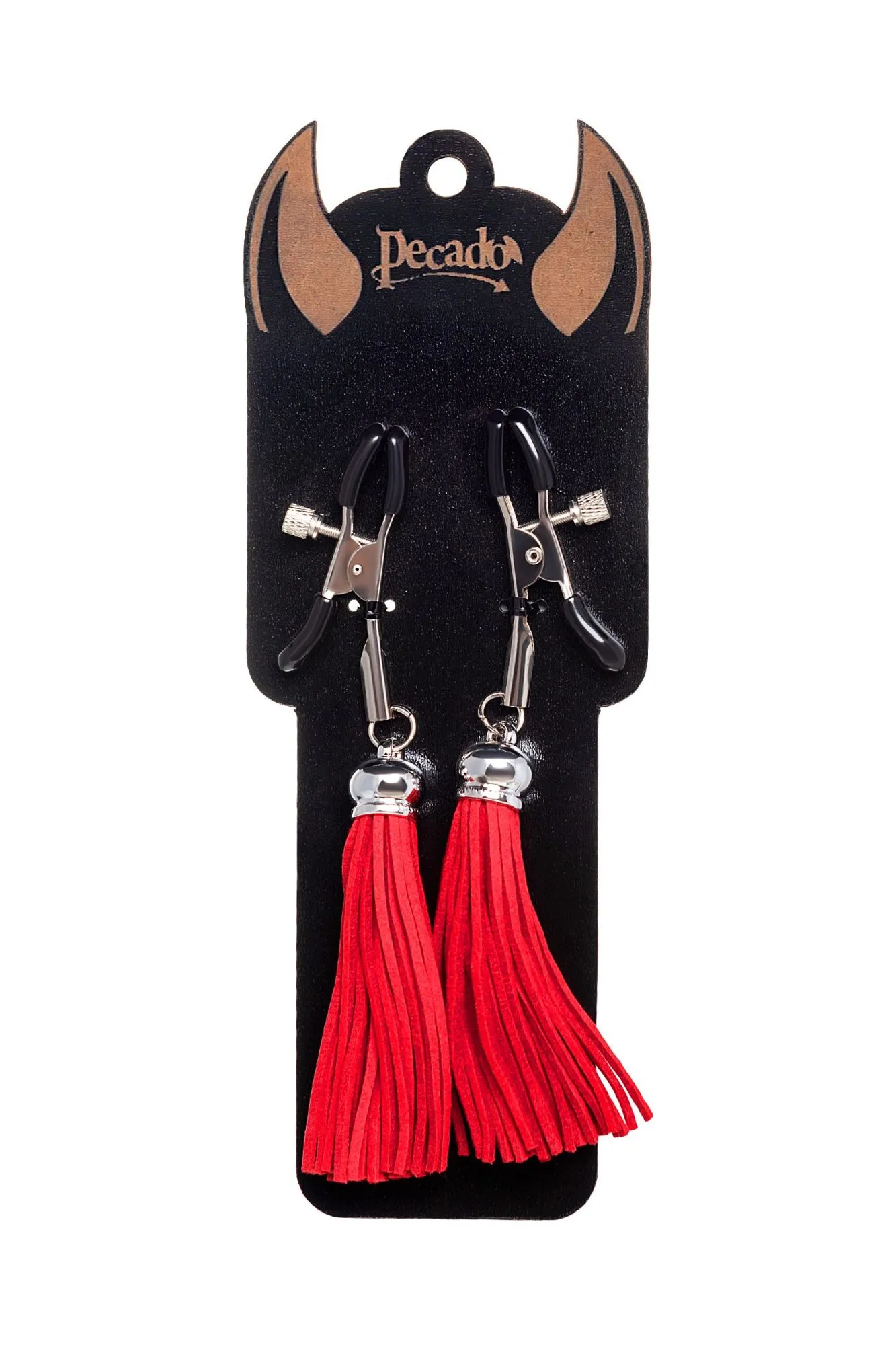 зажимы на соски pecado bdsm, «прищепки», с кисточками из замши, металл, красные в СПб