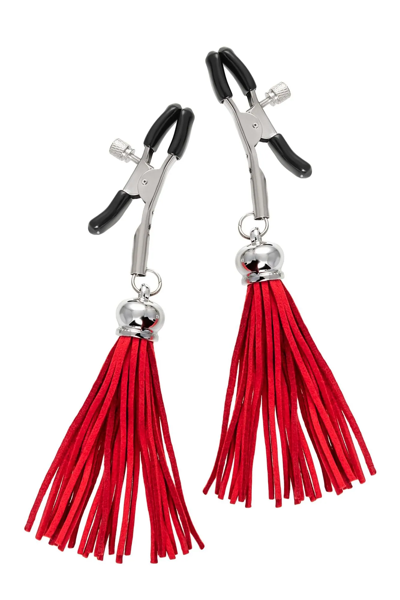 зажимы на соски pecado bdsm, «прищепки», с кисточками из замши, металл, красные в СПб