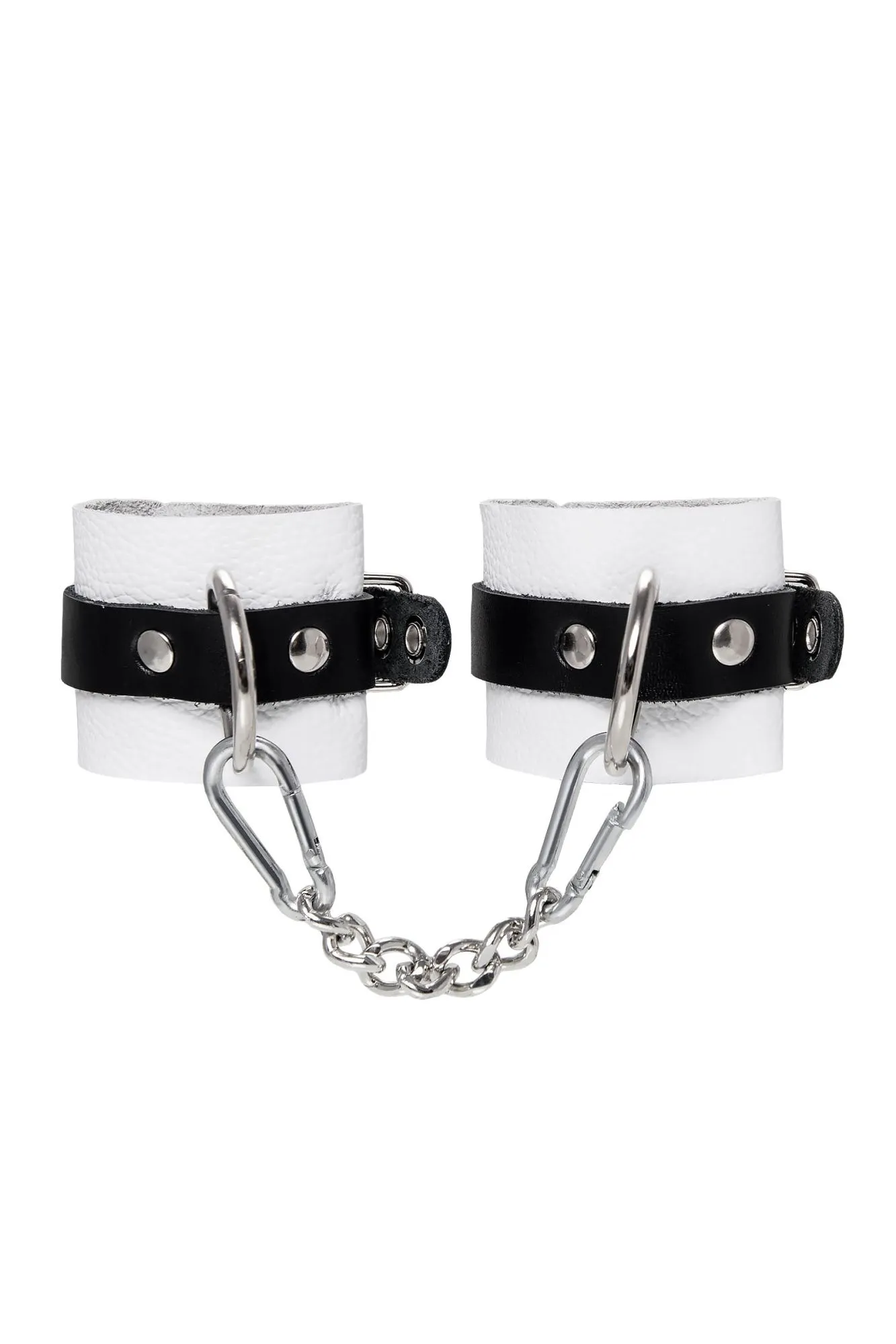 наручники pecado bdsm, мягкие, с одним ремешком с люверсами, натуральная кожа, бело-чёрные в СПб