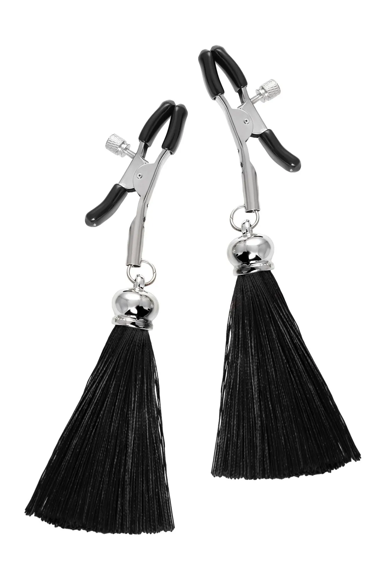 зажимы на соски pecado bdsm, «прищепки», с кисточками из шелка, металл, черные в СПб