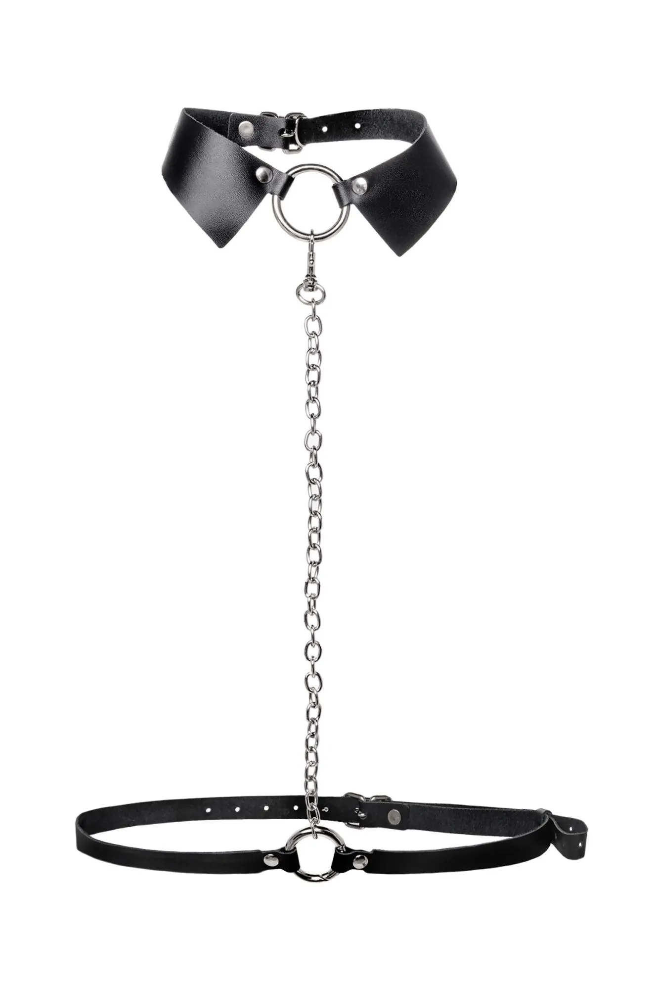 Эротическое портупея-чокер-ошейник pecado bdsm, с поводком и карабином в виде кольца, натуральная кожа, чёрная в СПб