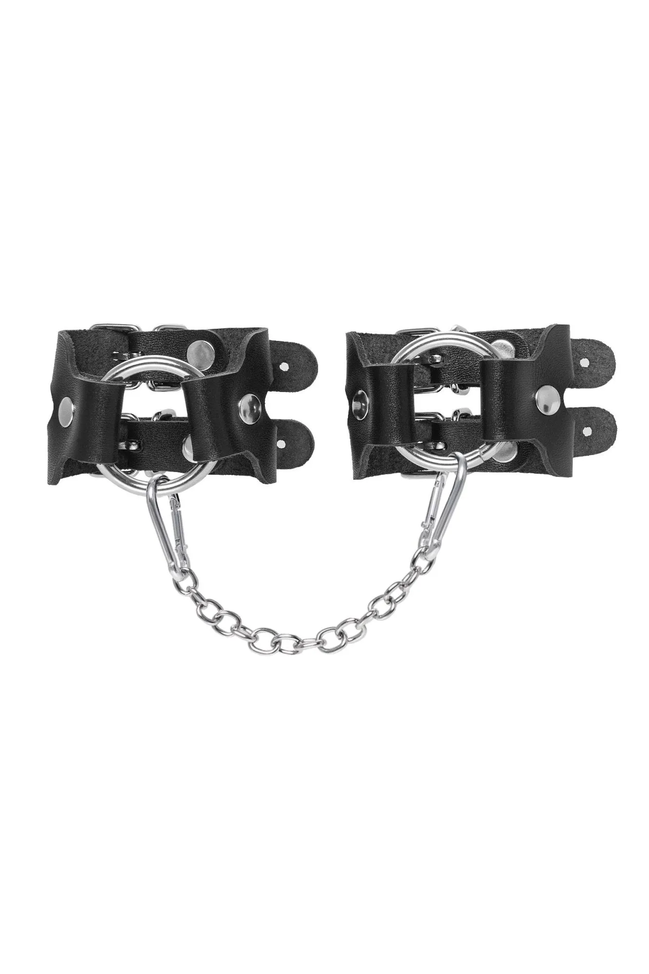 наручники-браслеты pecado bdsm, из двух ремешков, натуральная кожа, чёрные в СПб