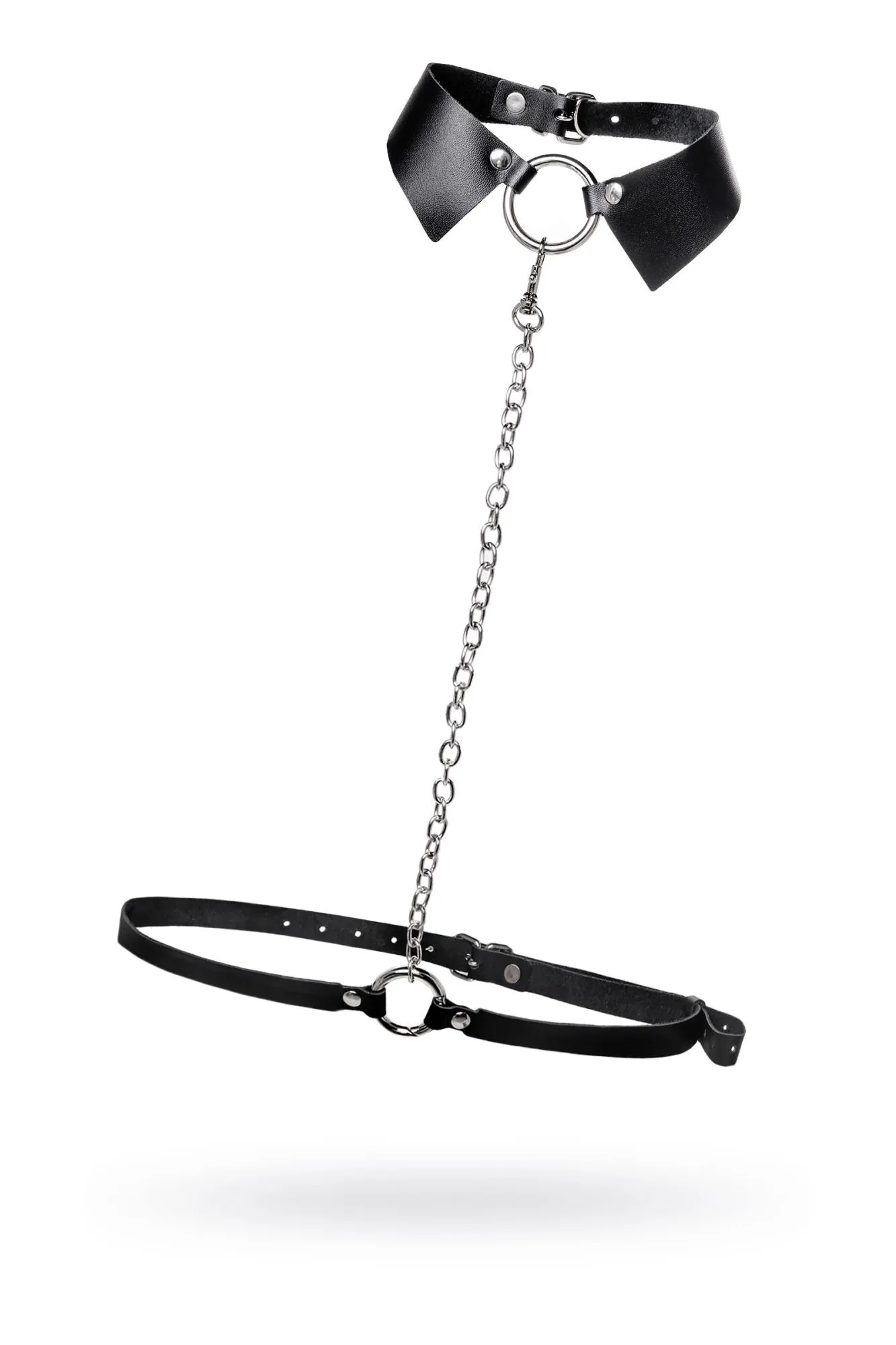 Эротическое портупея-чокер-ошейник pecado bdsm, с поводком и карабином в виде кольца, натуральная кожа, чёрная в СПб