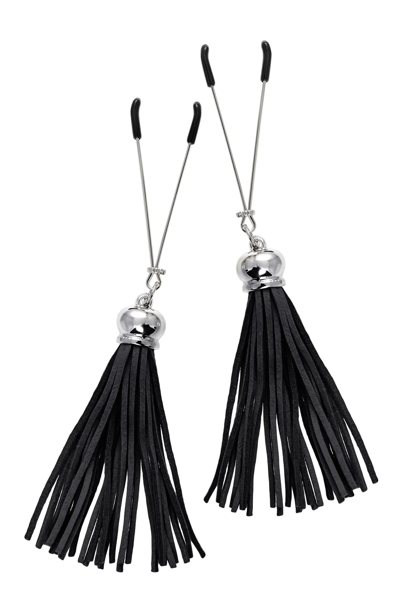 зажимы на соски pecado bdsm, «вилки», с кисточками из замши, металл, черные в СПб