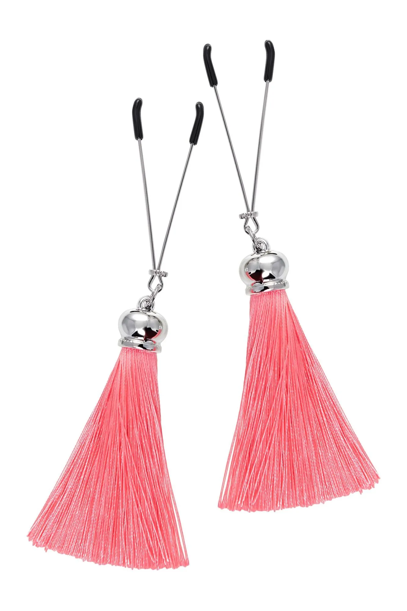 зажимы на соски pecado bdsm, «вилки», с кисточками из шелка, металл, розовые в СПб