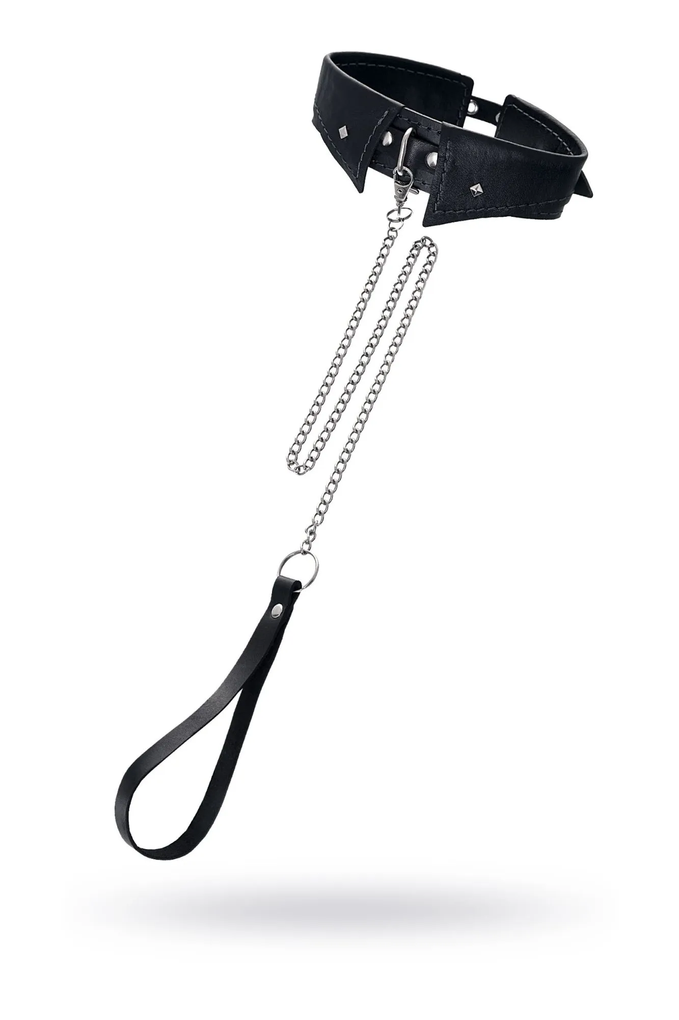 ошейник-воротник pecado bdsm,с поводком, натуральная кожа, чёрный в СПб