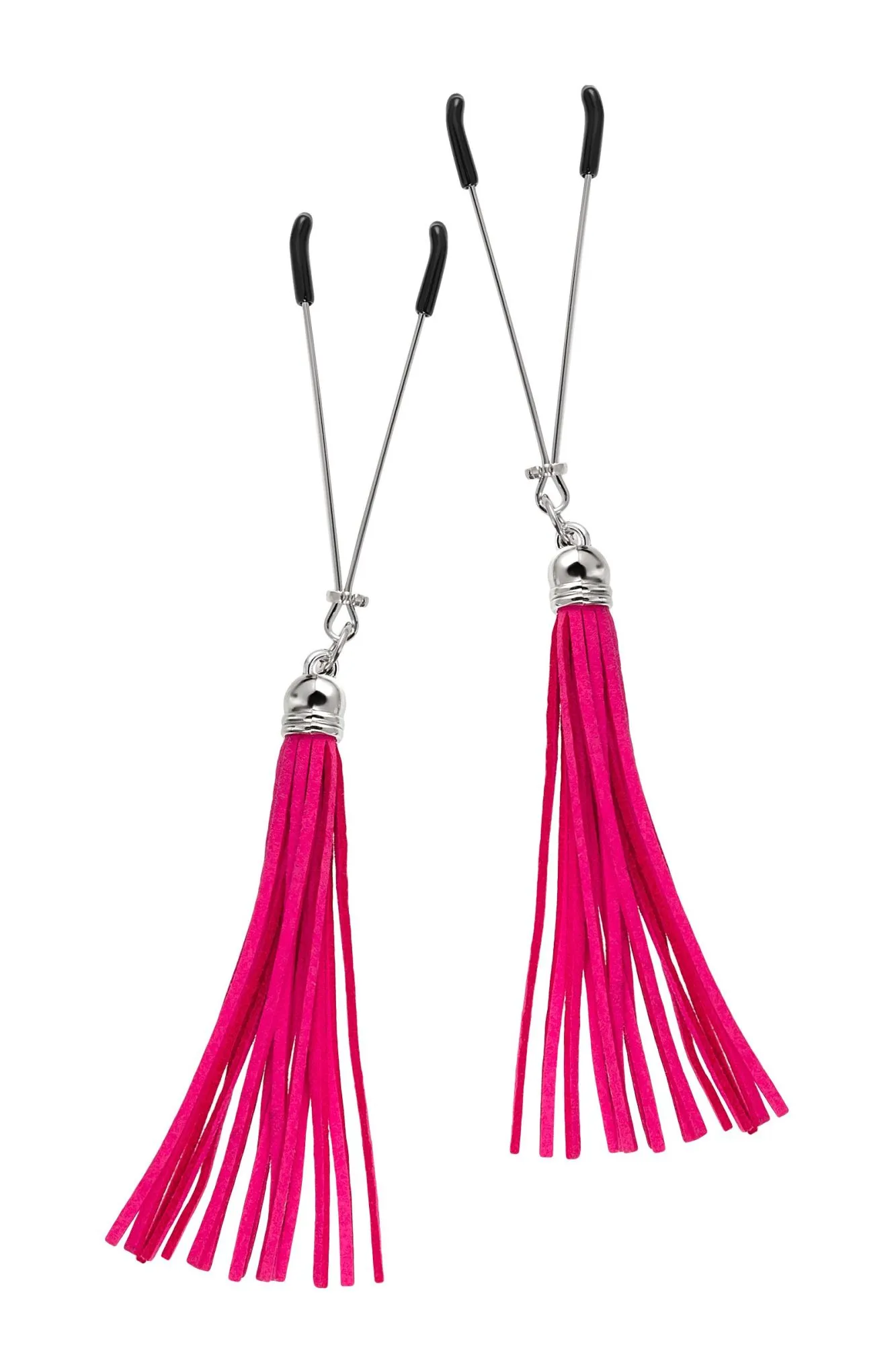 зажимы на соски pecado bdsm, «вилки», с кисточками из замши, металл, фуксия в СПб