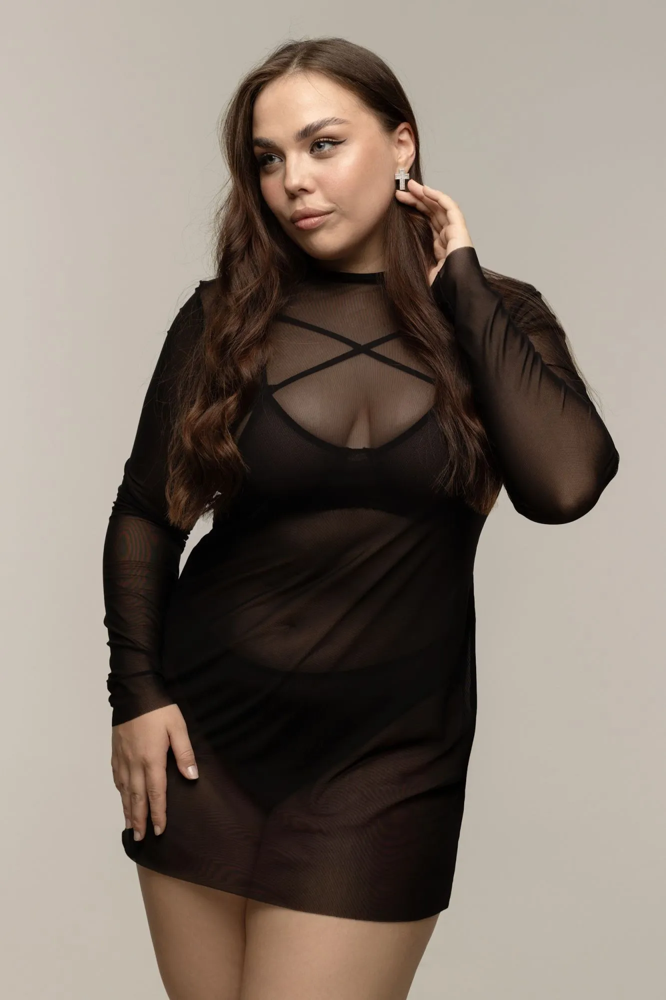 Эротическое платье pinkrabbit из эластичной сетки, чёрное в СПб