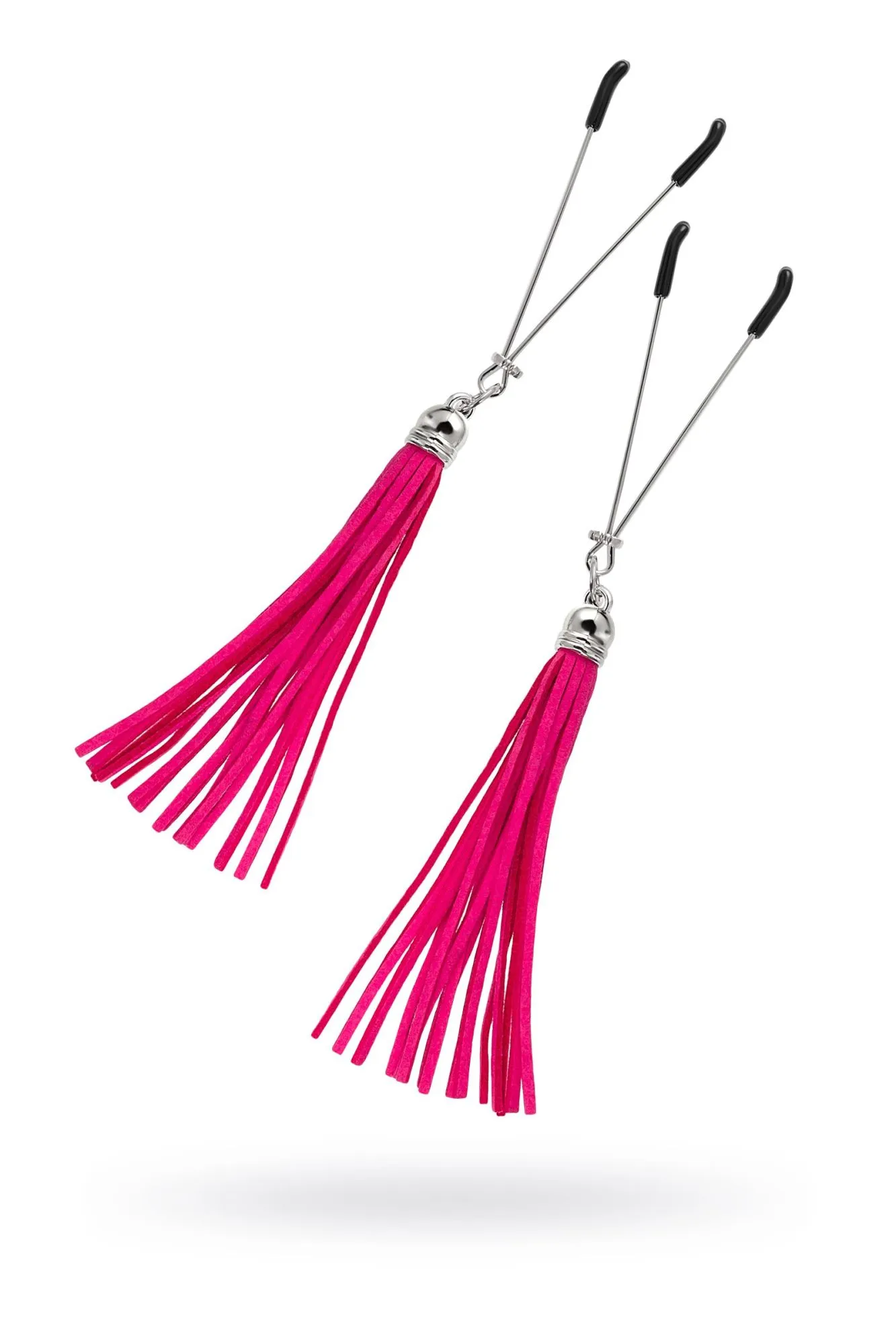 зажимы на соски pecado bdsm, «вилки», с кисточками из замши, металл, фуксия в СПб