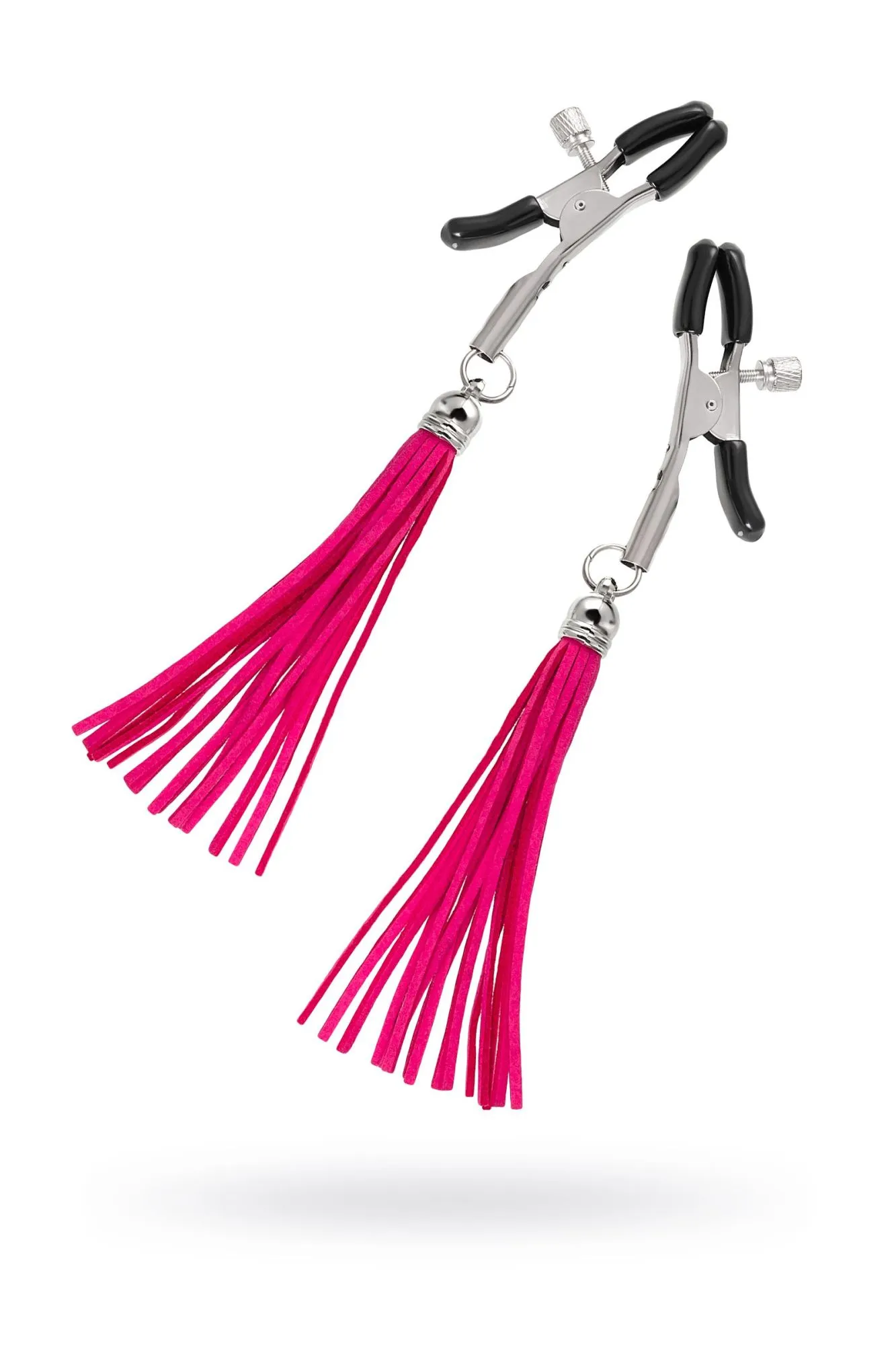 зажимы на соски pecado bdsm, «прищепки», с кисточками из замши, металл, фуксия в СПб