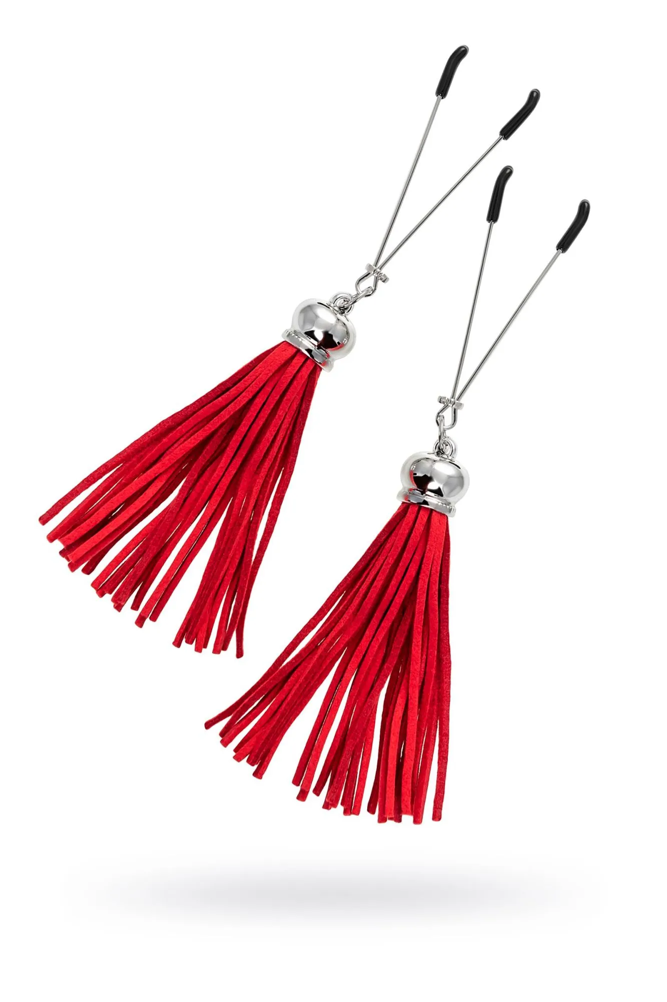 зажимы на соски pecado bdsm, «вилки», с кисточками из замши, металл, красные в СПб